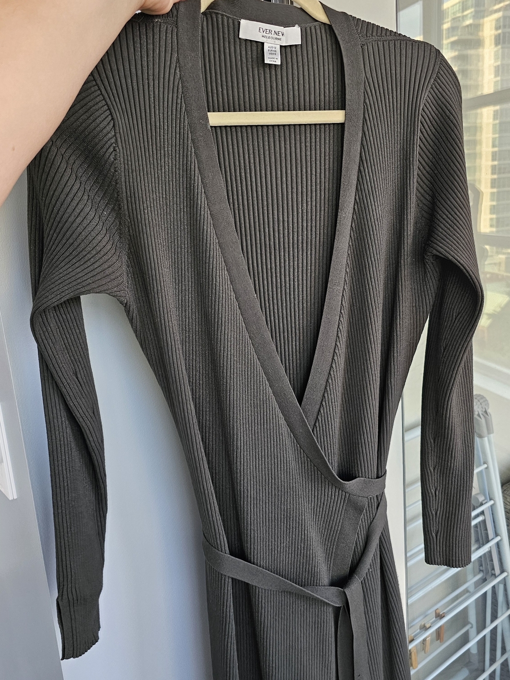 Ever New Long Sleeve Ribbed Wrap Dress in Oregano